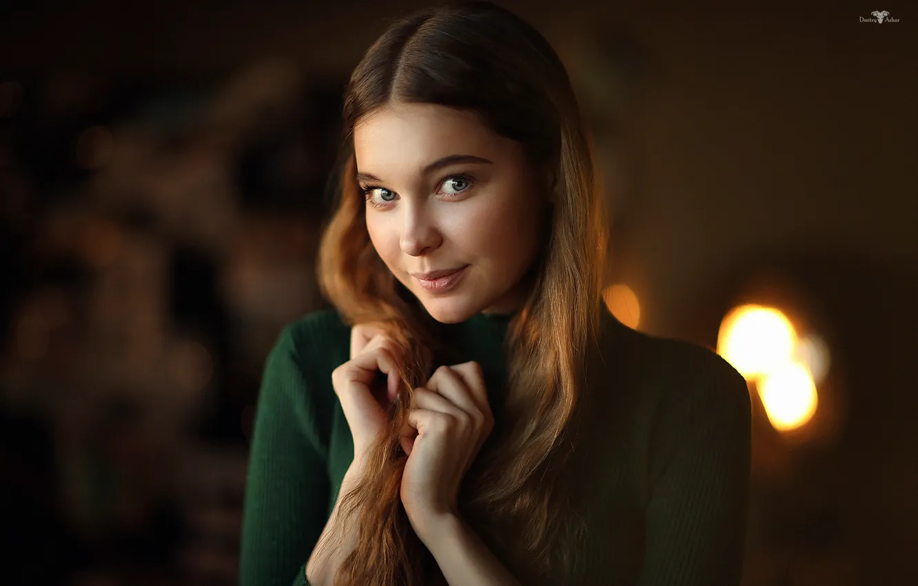Photo wallpaper look, face, smile, background, portrait, hands, Christina, Dmitry Arhar