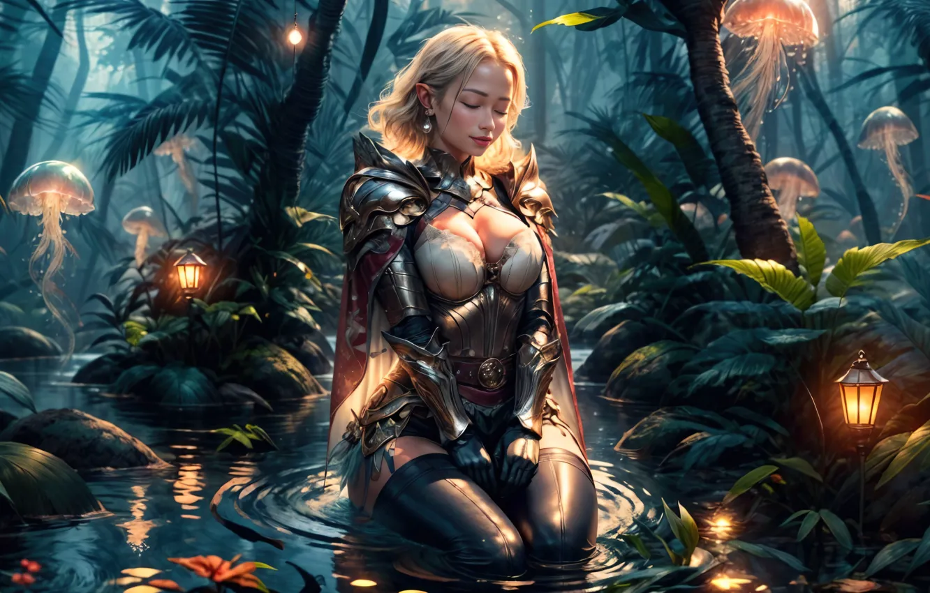 Photo wallpaper girl, digital art, forest, fantasy