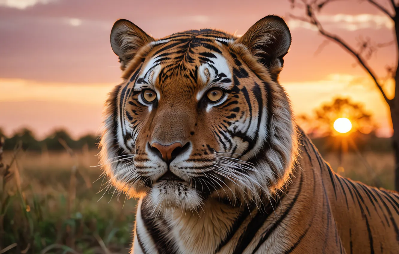 Photo wallpaper field, the sky, look, face, the sun, clouds, light, sunset