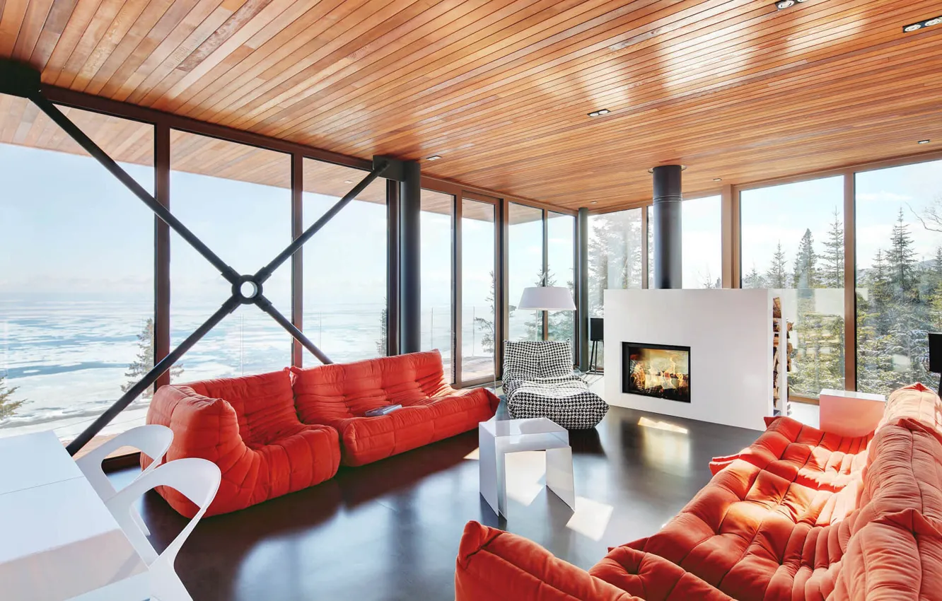 Photo wallpaper design, style, interior, Canada, fireplace, Canada, living room, Quebec