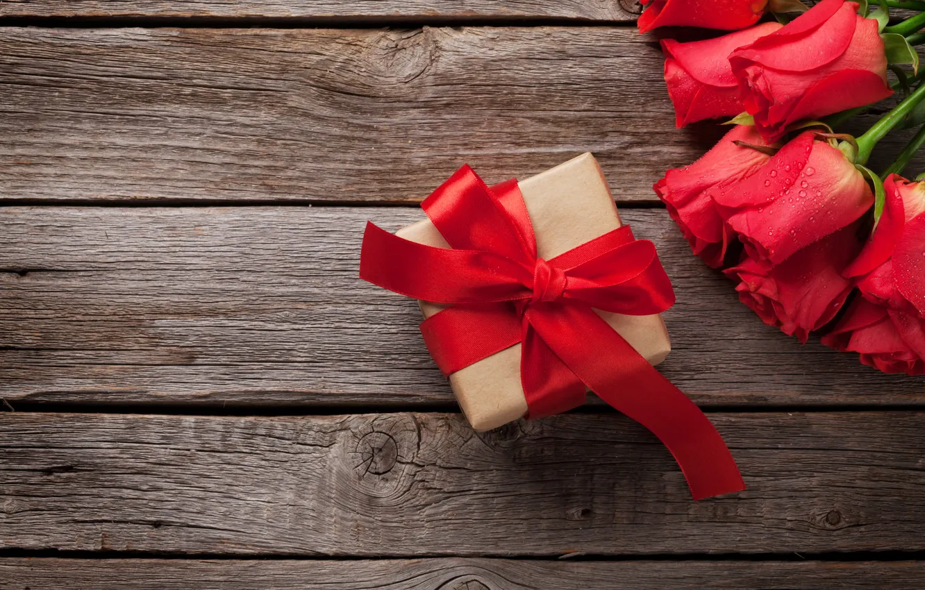 Photo wallpaper love, flowers, gift, romance, roses, love, Valentine's day, wood