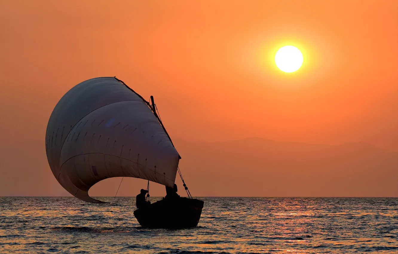 Photo wallpaper lake, boat, sail, Lake Malawi