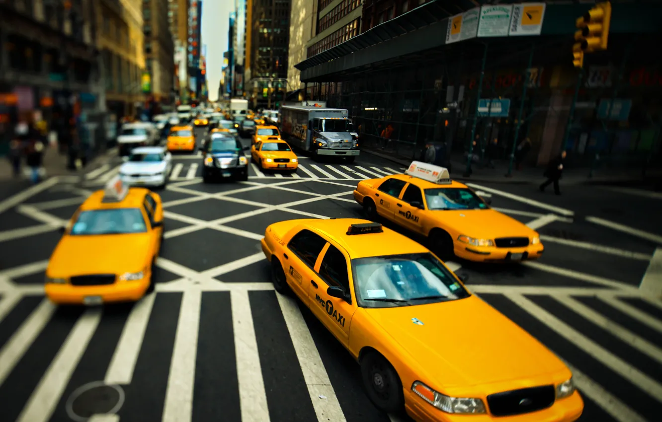 Photo wallpaper road, street, focus, New York, taxi, New York, taxi
