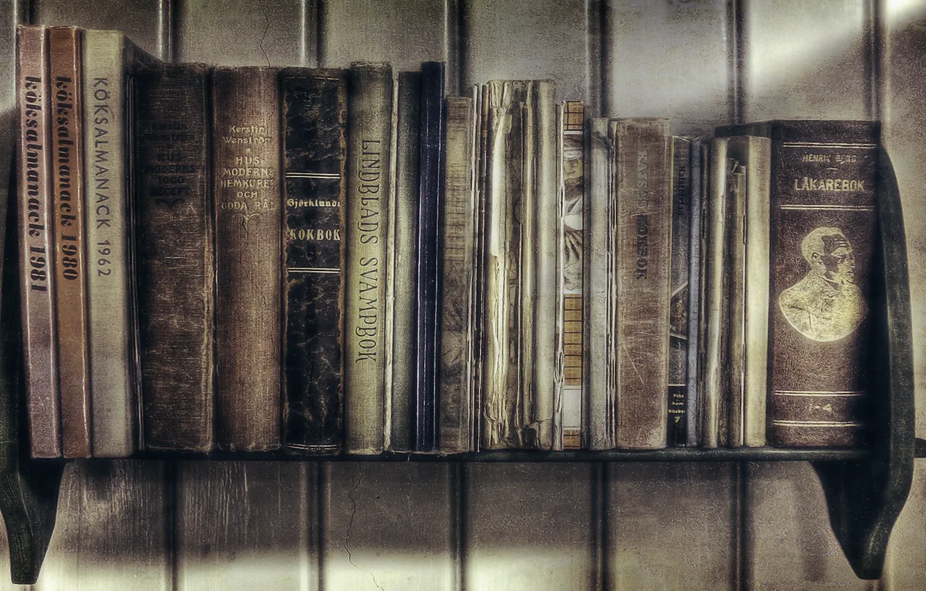 Photo wallpaper wall, Board, books, treatment, shelf