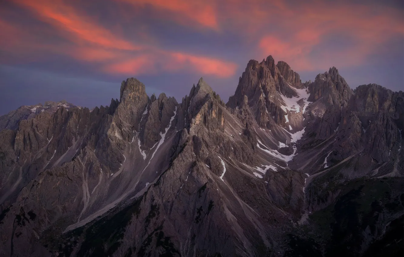 Photo wallpaper the sky, clouds, sunset, mountains, nature, rocks, the evening, The Dolomites