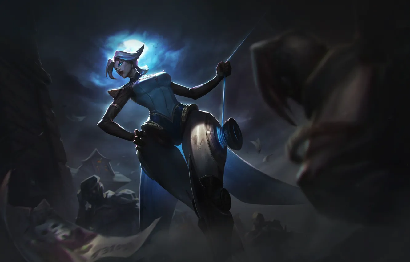 Photo wallpaper girl, night, style, fiction, the moon, art, girl, moon