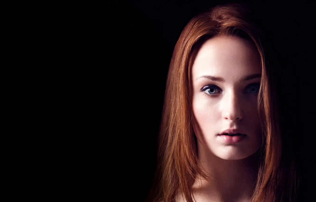 Photo wallpaper look, hair, actress, lips, red, actress, Sophie Turner, Sophie Turner