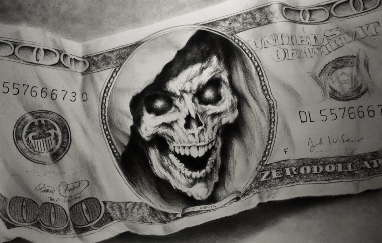 Photo wallpaper skull, money, banknotes