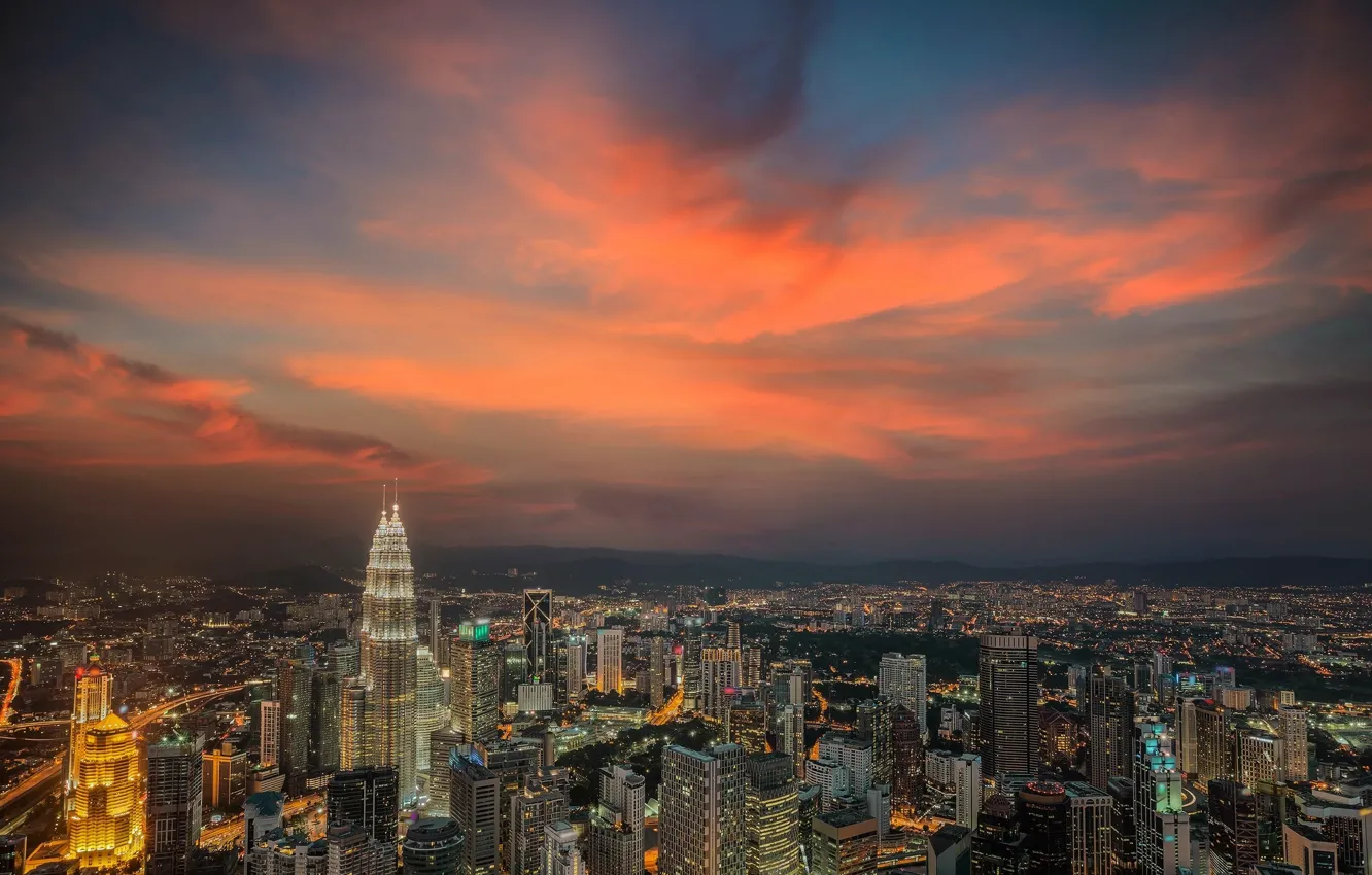 Photo wallpaper the sky, the city, glow, Malaysia, Kuala Lumpur
