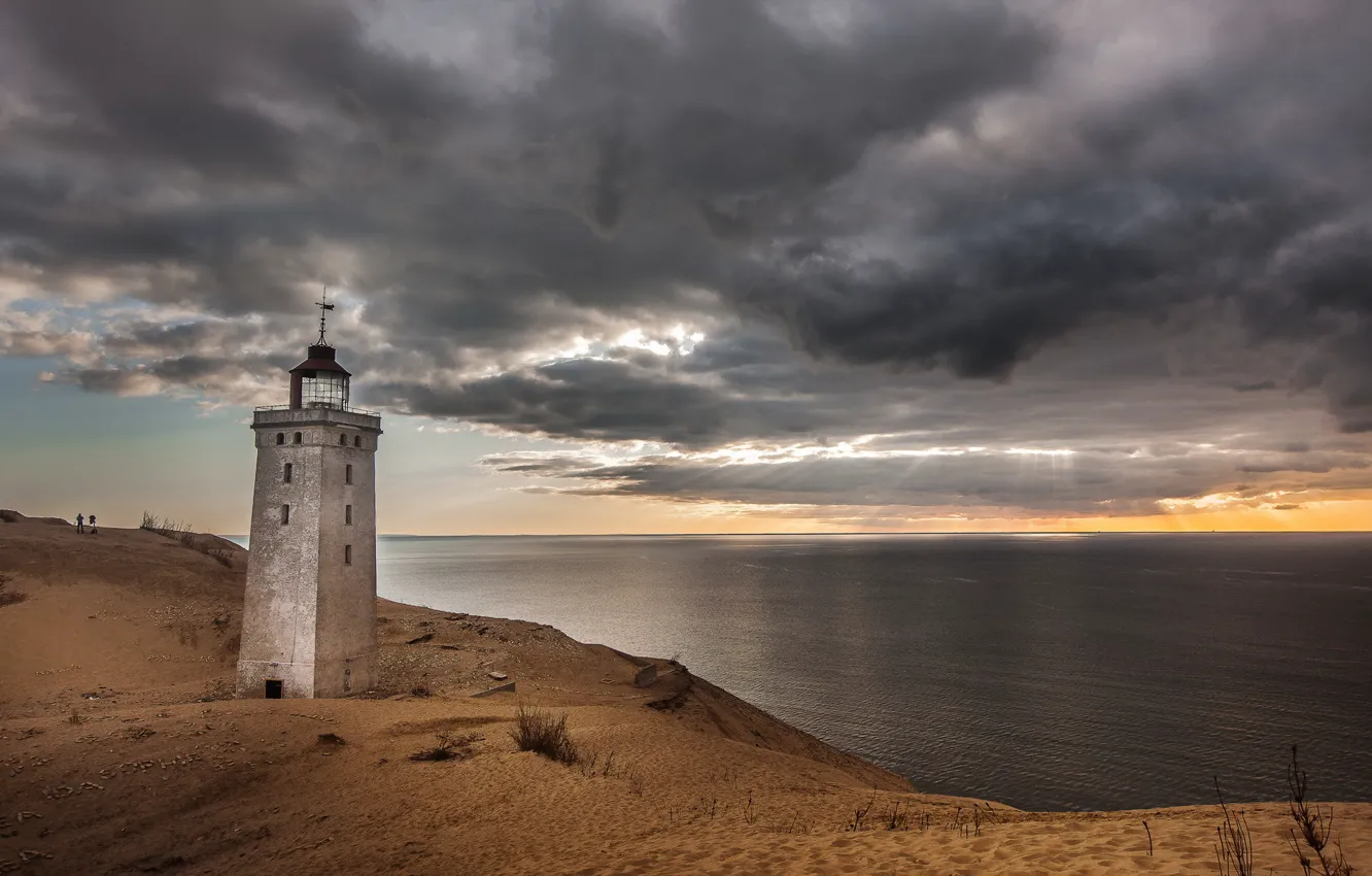 Photo wallpaper sea, the sky, landscape, sunset, lighthouse