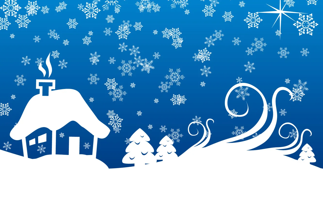 Photo wallpaper snowflakes, blue, house, new year