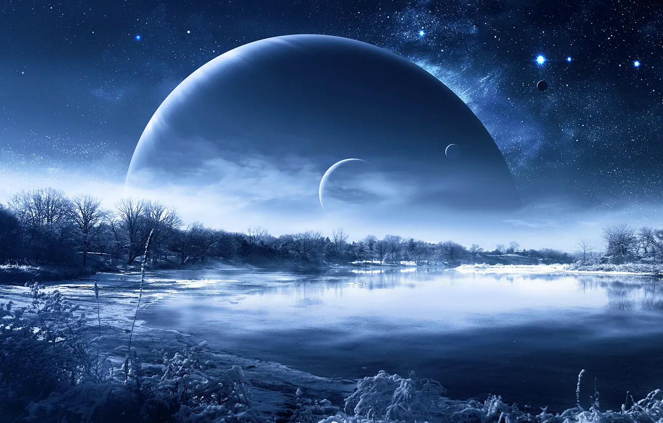 Photo wallpaper winter, space, stars, snow, planet, QAuZ