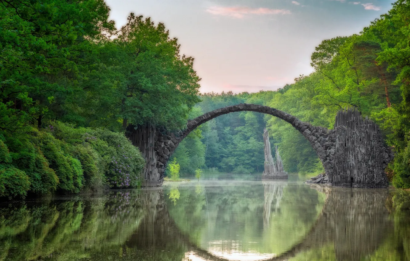 Photo wallpaper river, river, Saxony, Saxony, Rakotz Bridge, Kromlau Gorlitz, Rakoc Bridge, Kromlau-Turtledove