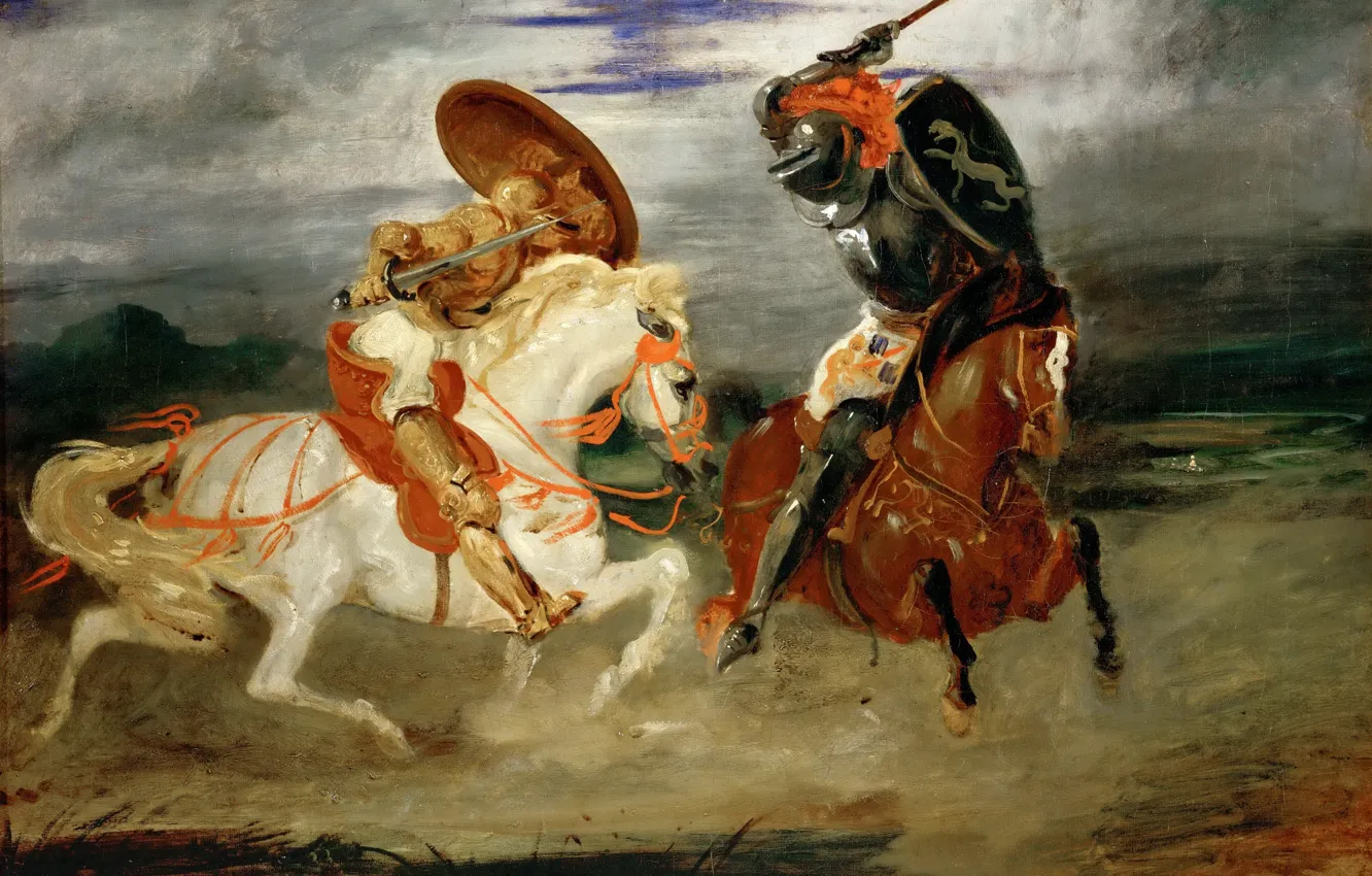 Photo wallpaper Paris, oil, picture, The Louvre, canvas, French painter, Joust, Delacroix Eugene