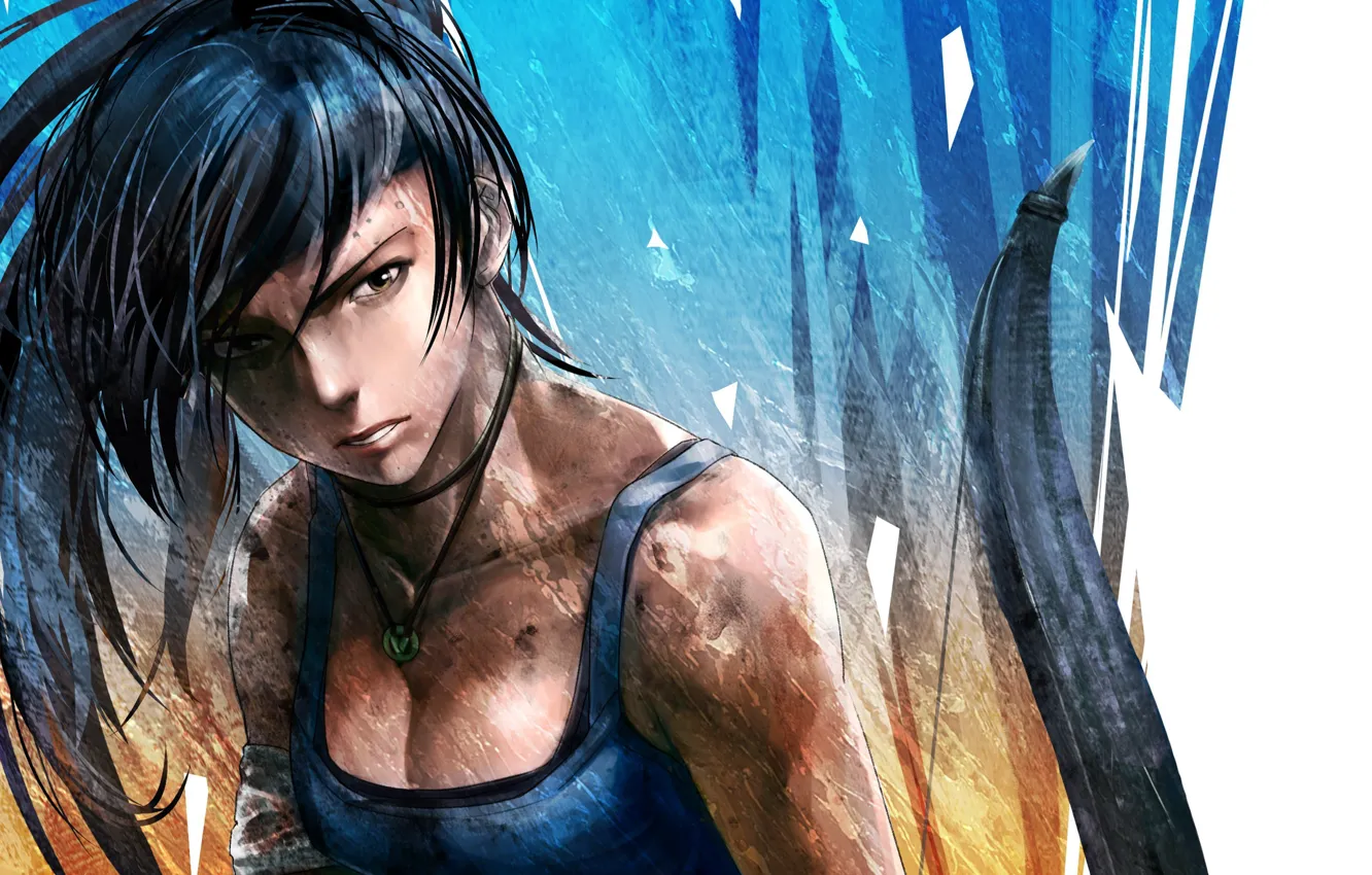 Photo wallpaper look, girl, face, style, weapons, background, hair, the game