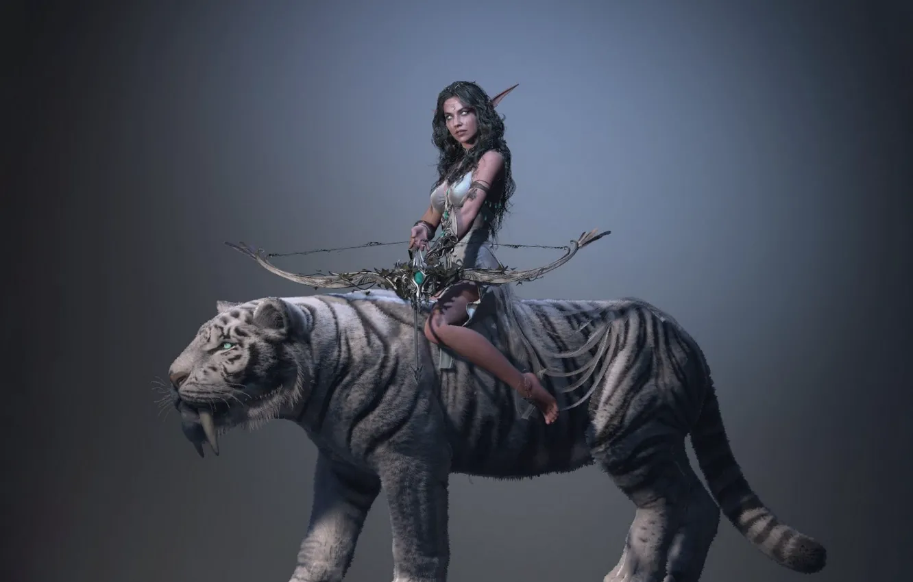 Photo wallpaper bow, World of Warcraft, Tyrande Whisperwind, The Tyrande Whisperwind, Tired, Tiger White