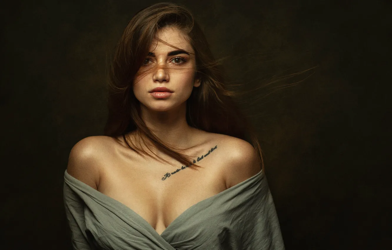 Photo wallpaper look, sexy, background, model, portrait, makeup, dress, tattoo