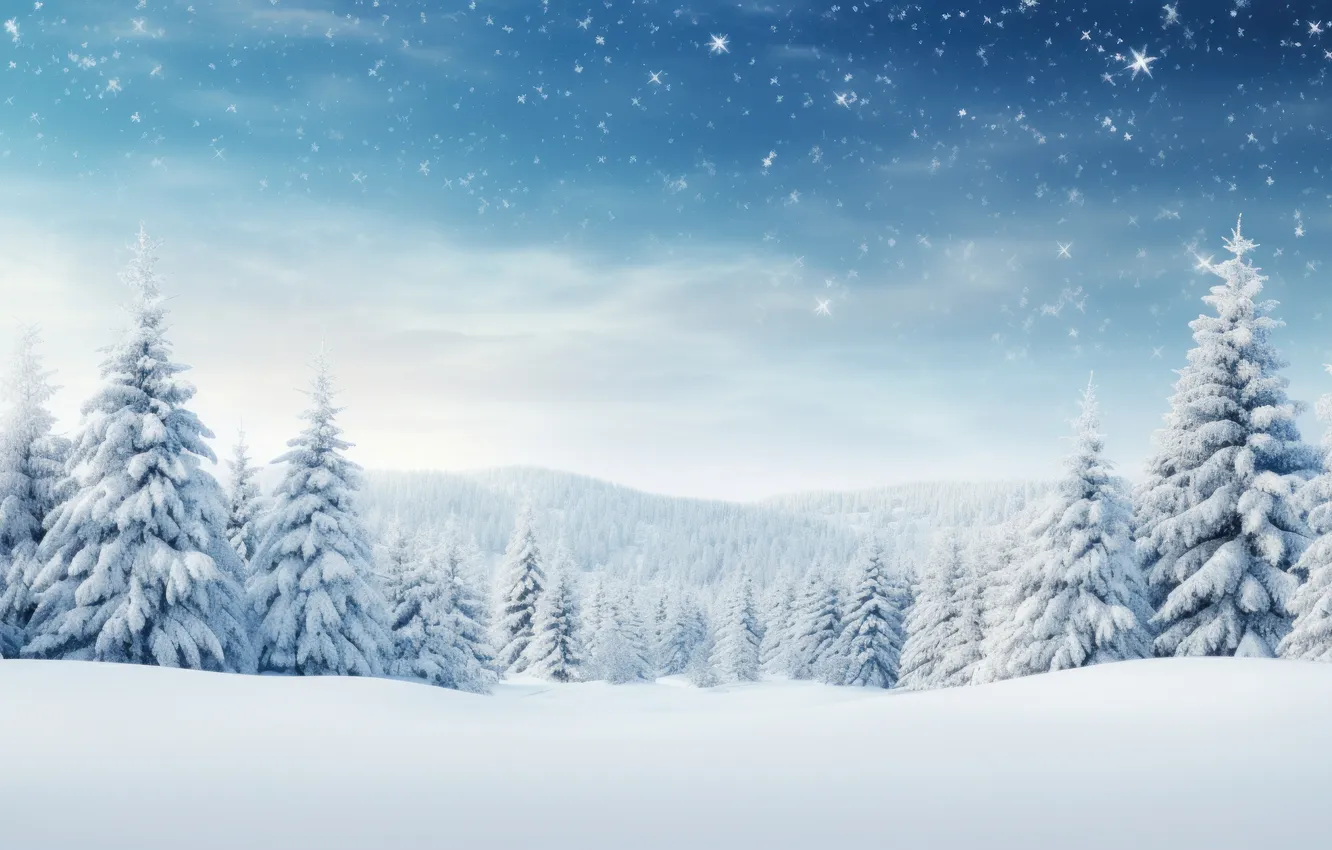 Photo wallpaper winter, forest, snow, trees, tree, forest, landscape, winter