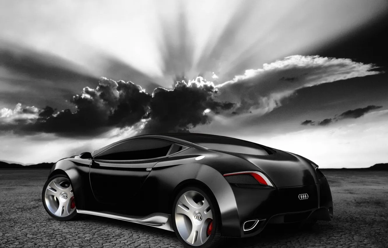 Photo wallpaper clouds, light, black and white, AUDI