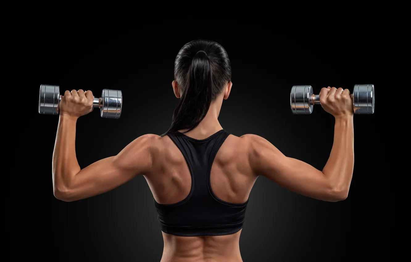 Photo wallpaper back, workout, fitness, dumbells