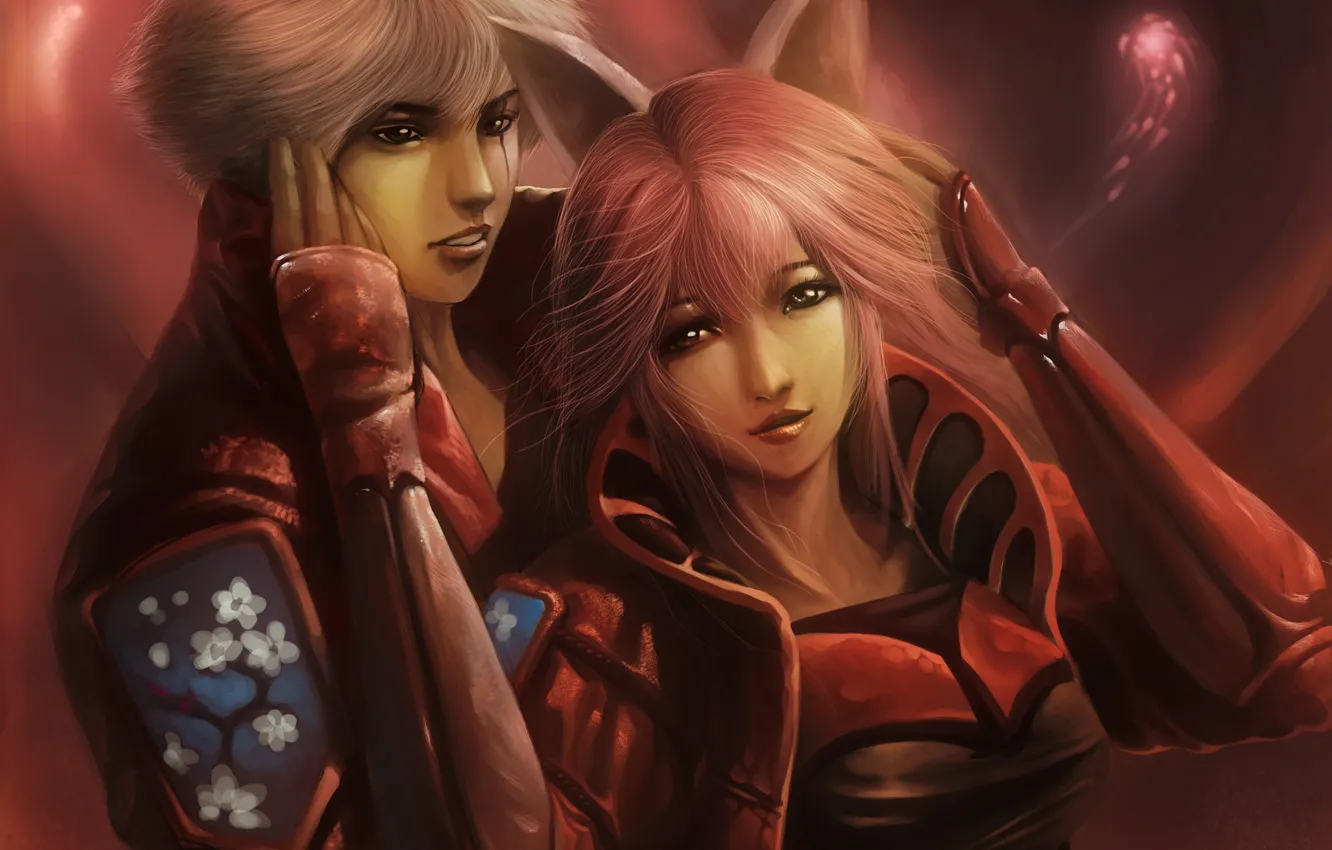 Photo wallpaper girl, art, hugs, guy, ninja saga