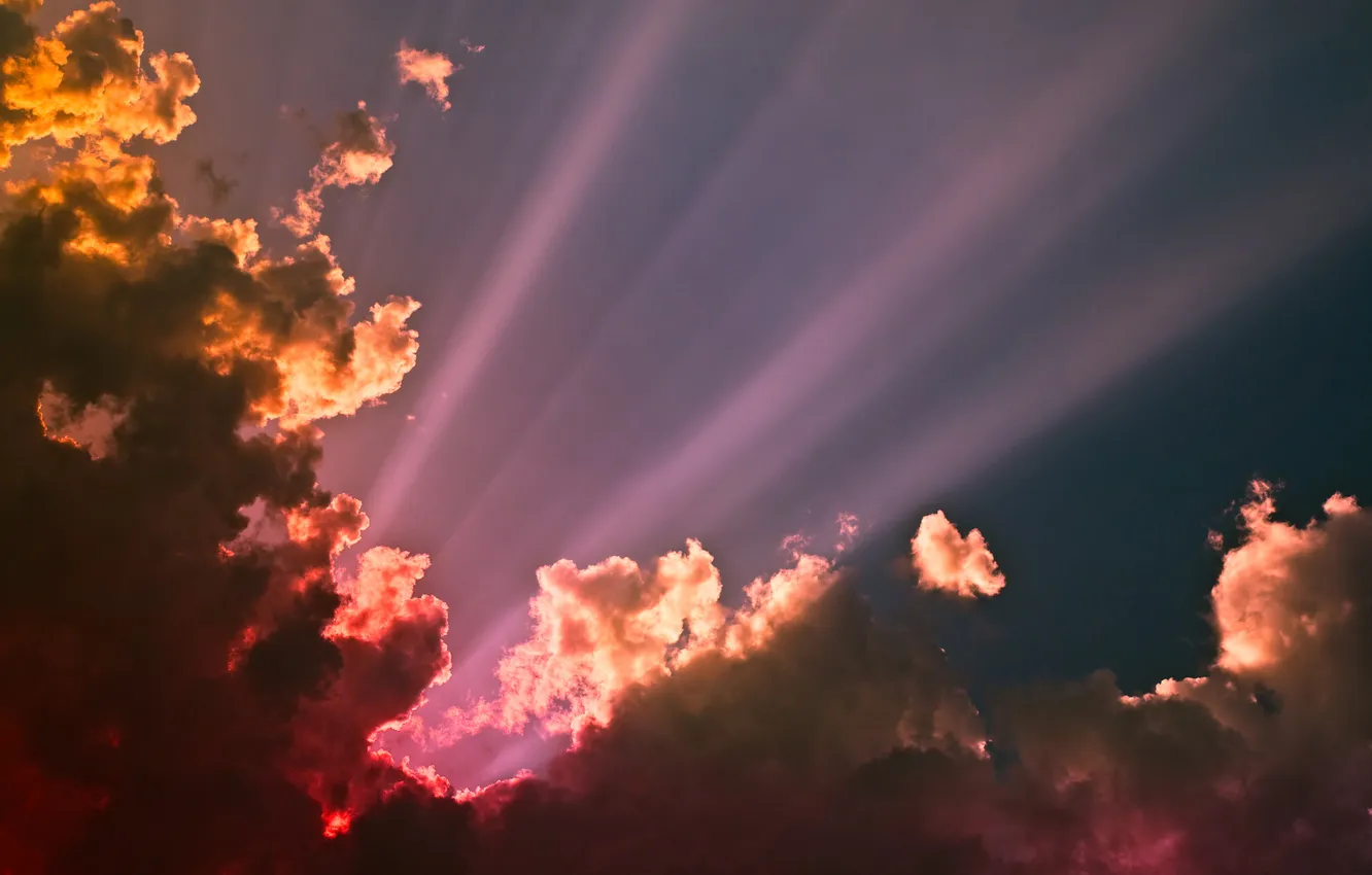 Photo wallpaper the sky, the sun, clouds, rays, light, hope