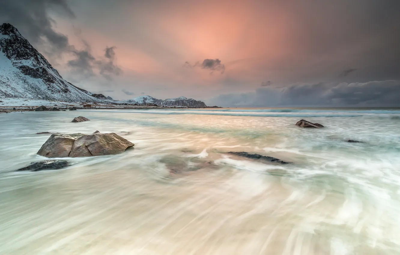 Photo wallpaper dusk, Lofoten Surf, Skagsanden Sunset