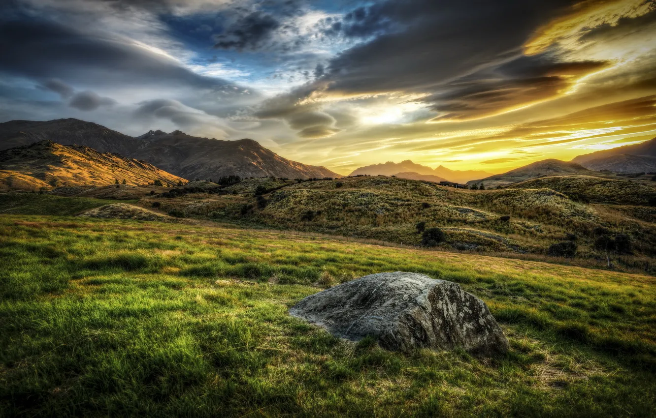 Photo wallpaper the sky, landscape, mountains, morning