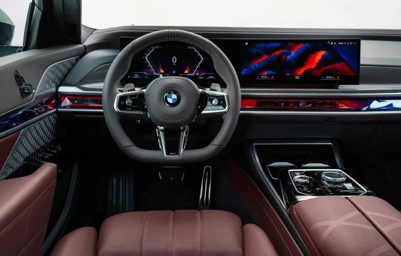 Photo wallpaper the wheel, the instrument panel, BMW 7 Series, the interior of the car, G70, G71