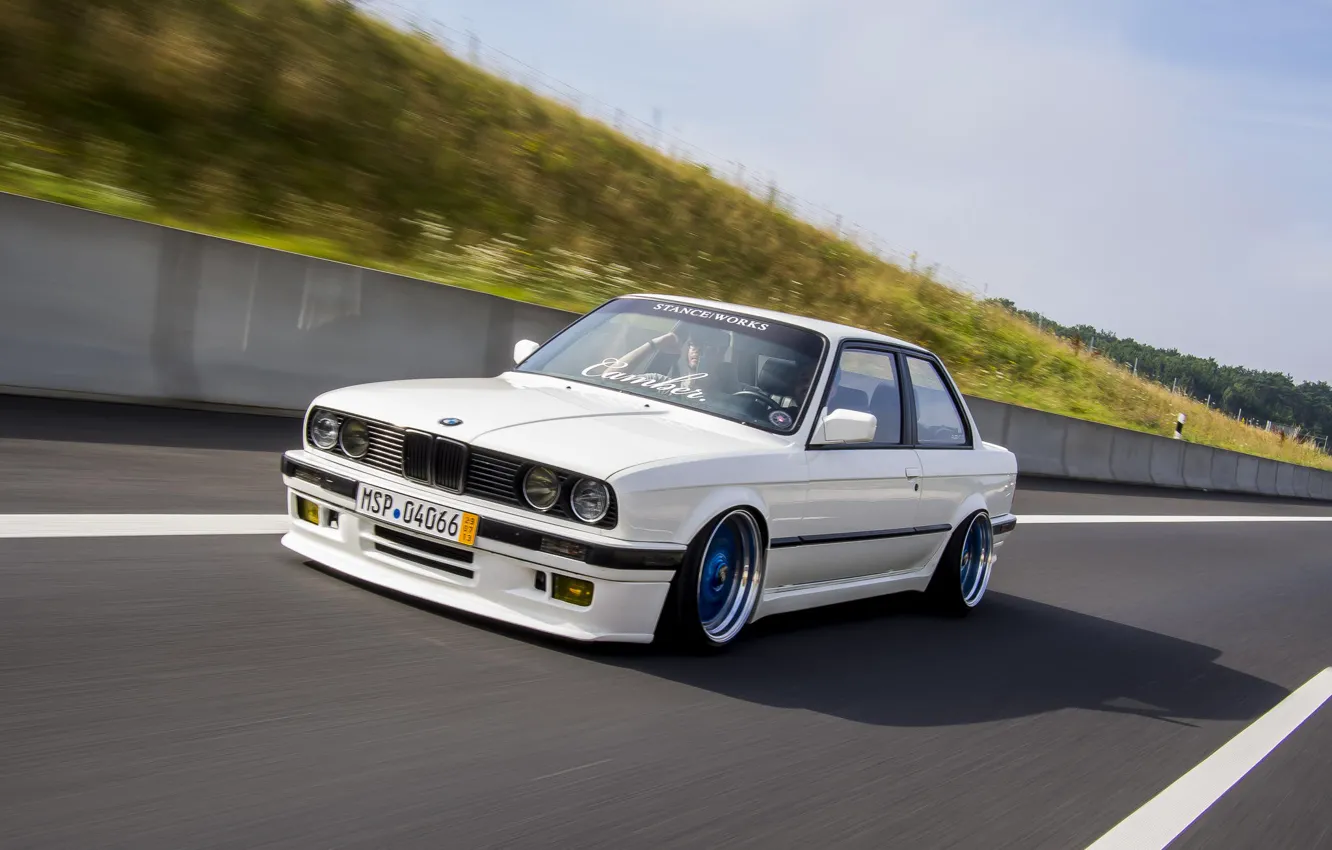 Photo wallpaper BMW, Speed, White, BMW, sport, Track, White, E30