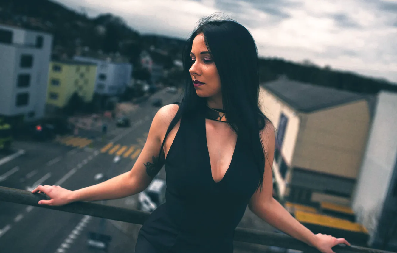 Photo wallpaper the city, makeup, tattoo, neckline, sponge