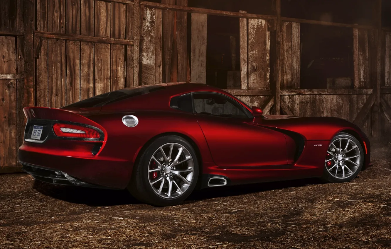 Photo wallpaper red, Dodge, Dodge, supercar, the barn, twilight, drives, Viper