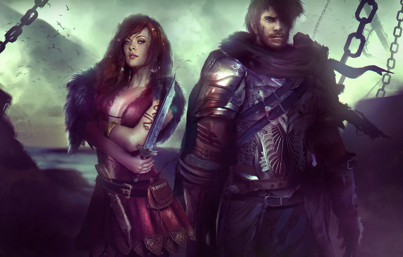 Photo wallpaper girl, warrior, dagger, male, art, rpg, Dragon Age