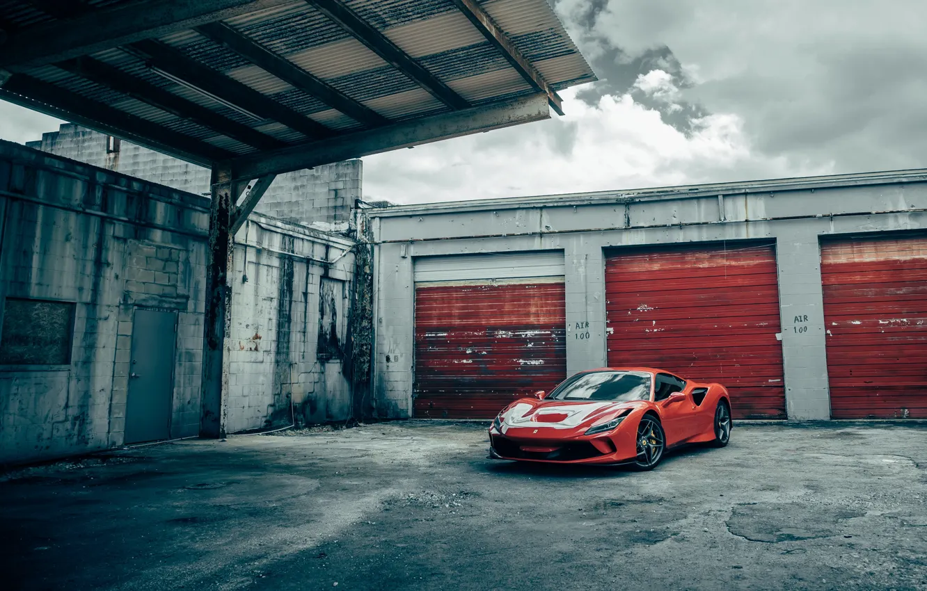 Photo wallpaper Ferrari, clouds, Garage, sportscar, Hypercar, F8 Tributo, Lance Asper