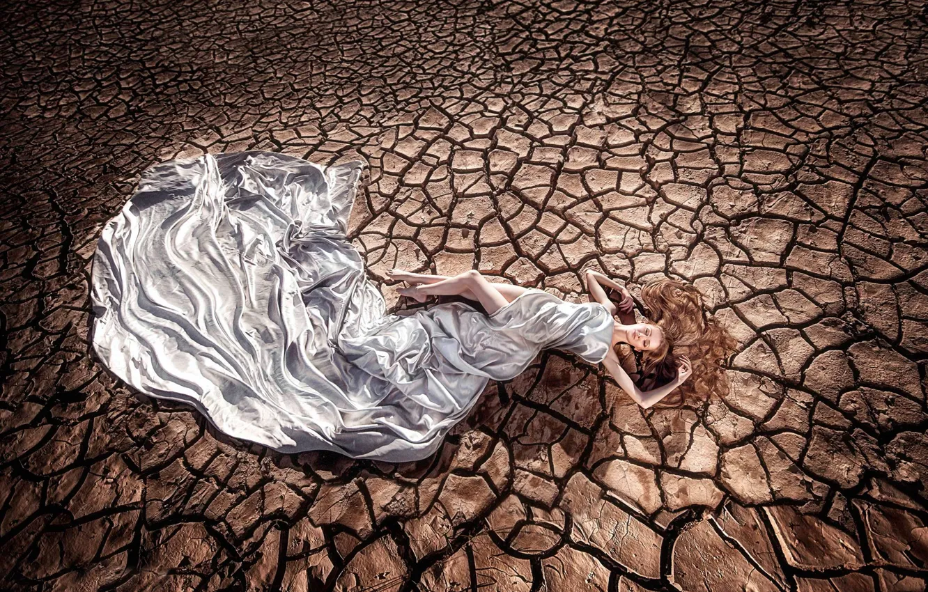 Photo wallpaper cracked, background, earth, drought, silk, blonde, fabric