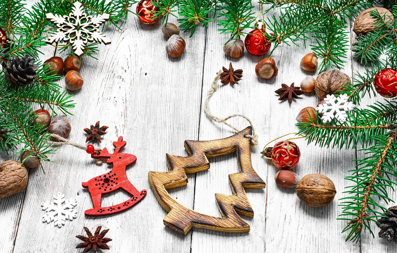 Photo wallpaper new year, Christmas, herringbone, wood, merry christmas, decoration