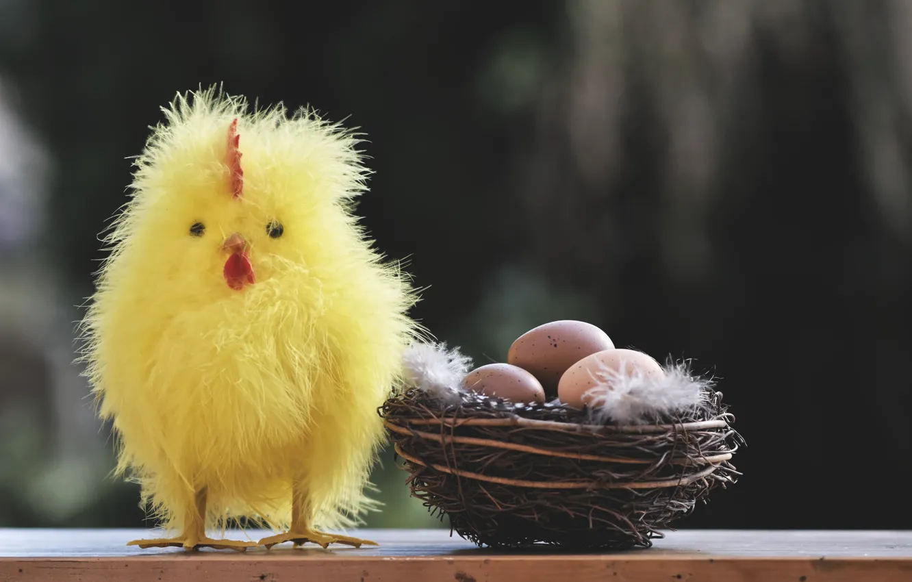 Photo wallpaper holiday, toy, eggs, spring, Easter, socket, chicken, chick
