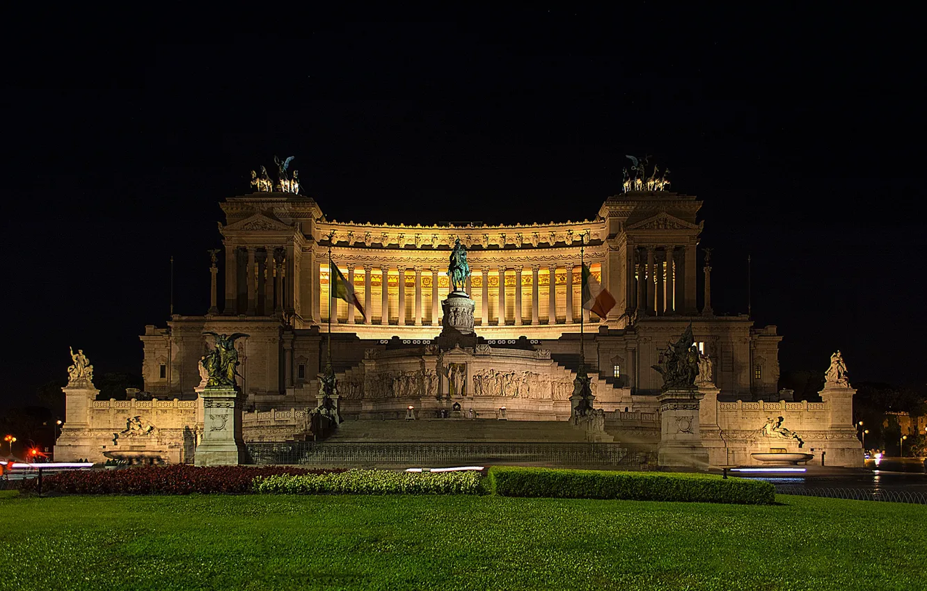 Photo wallpaper night, lights, Rome, Italy, Piazza Venezia, The Vittoriano