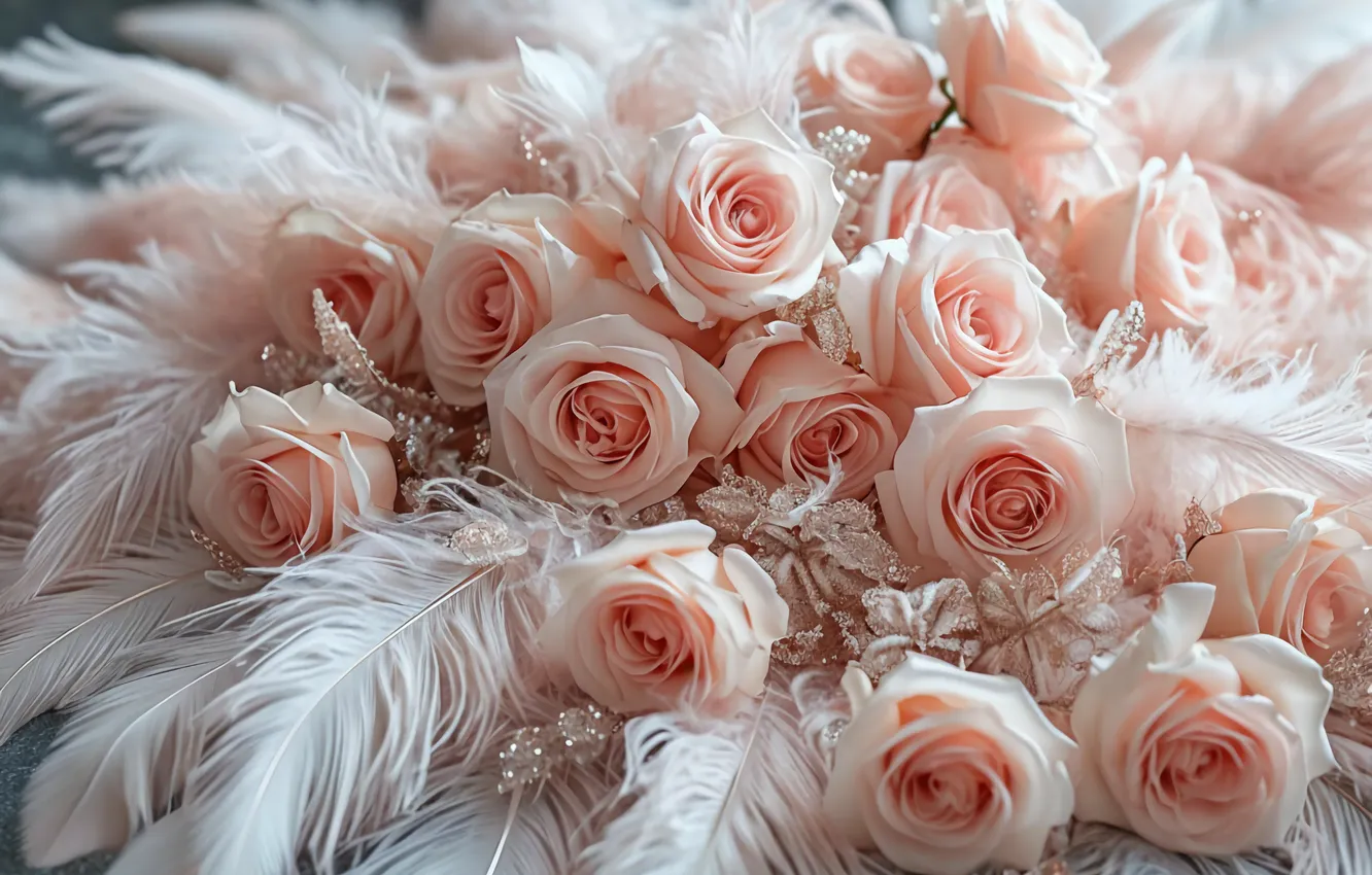 Photo wallpaper flowers, roses, pink