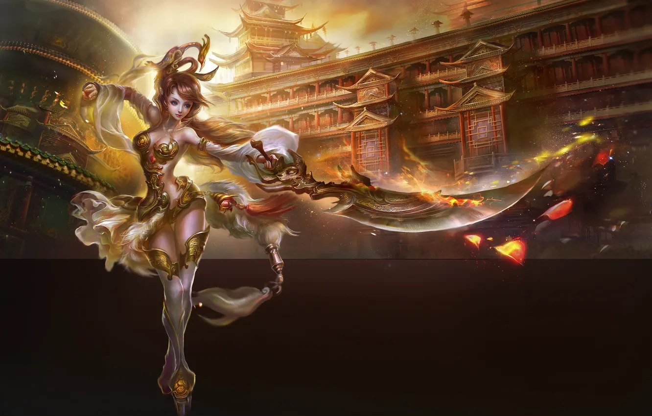 Photo wallpaper girl, Asia, sword, art, rongrong wang, rong rong