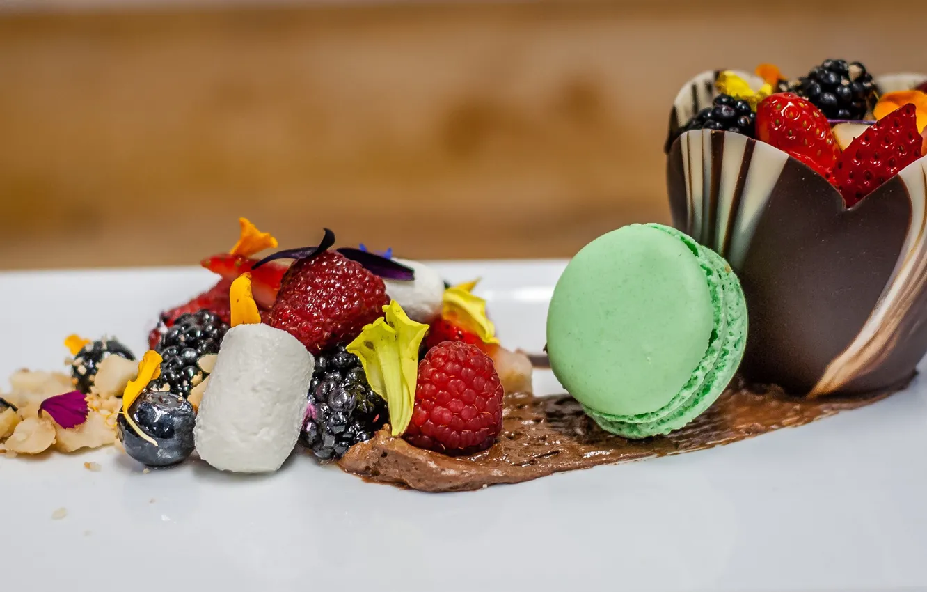 Photo wallpaper chocolate, cookies, strawberry, dessert