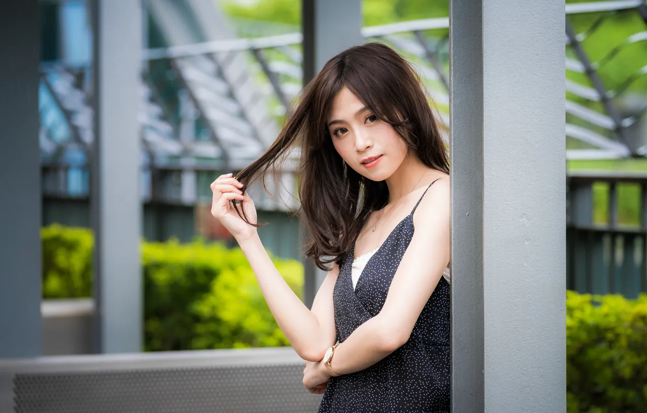 Photo wallpaper look, girl, hair, Asian, bokeh