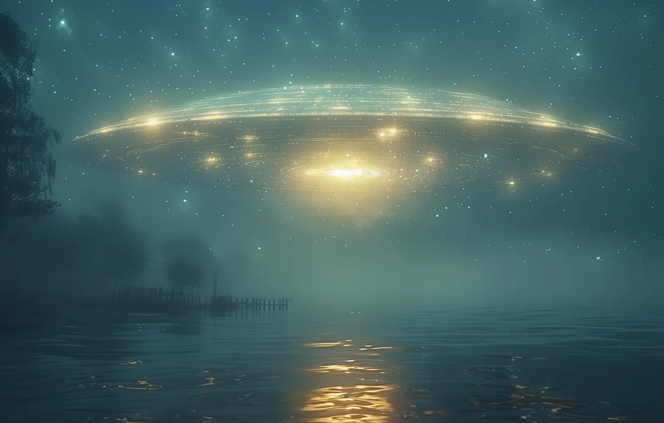 Photo wallpaper nature, fog, future, fiction, UFO, haze, spaceship, the futuristic