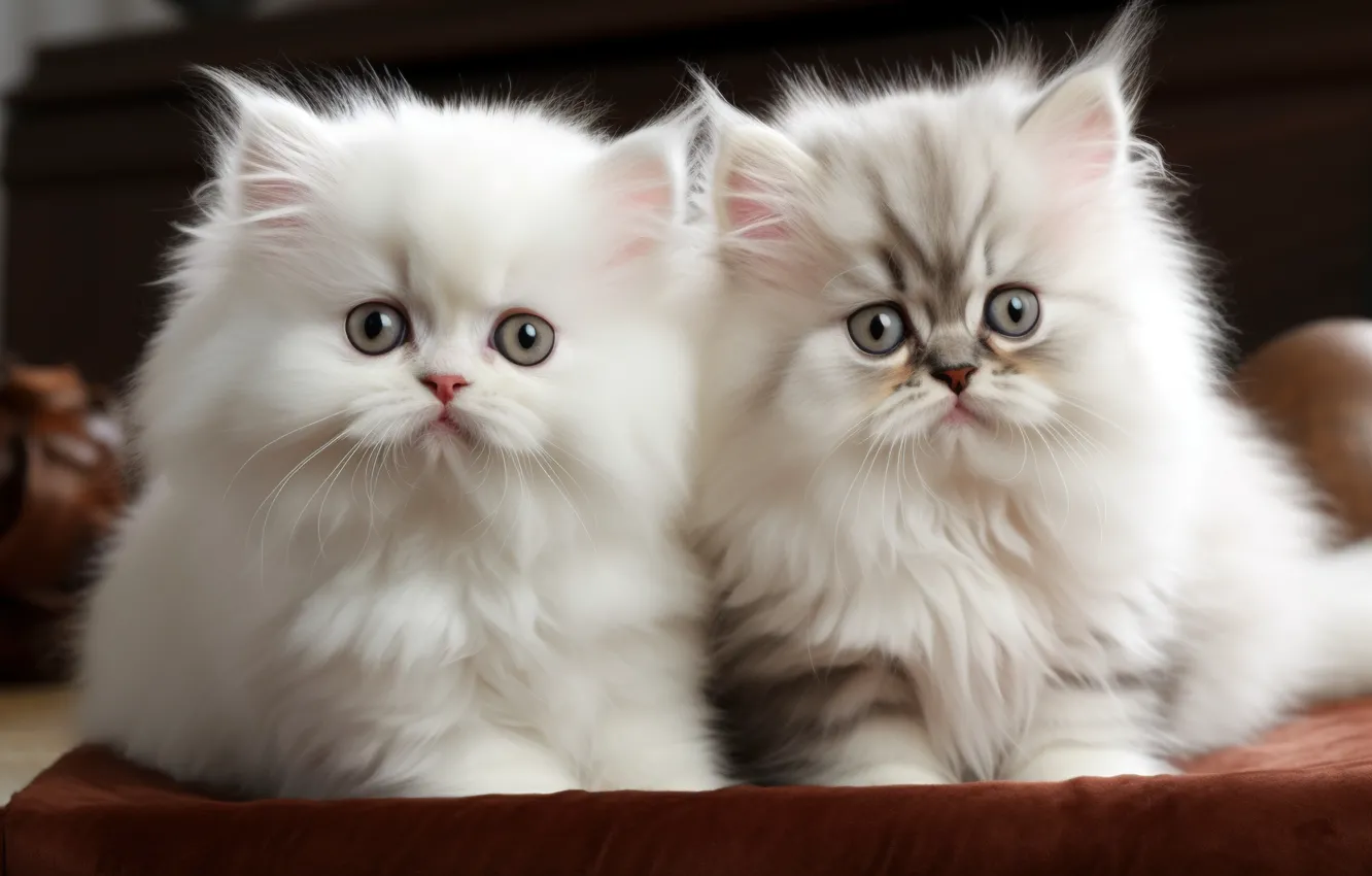 Photo wallpaper cat, look, pose, together, fluffy, white, kitty, face