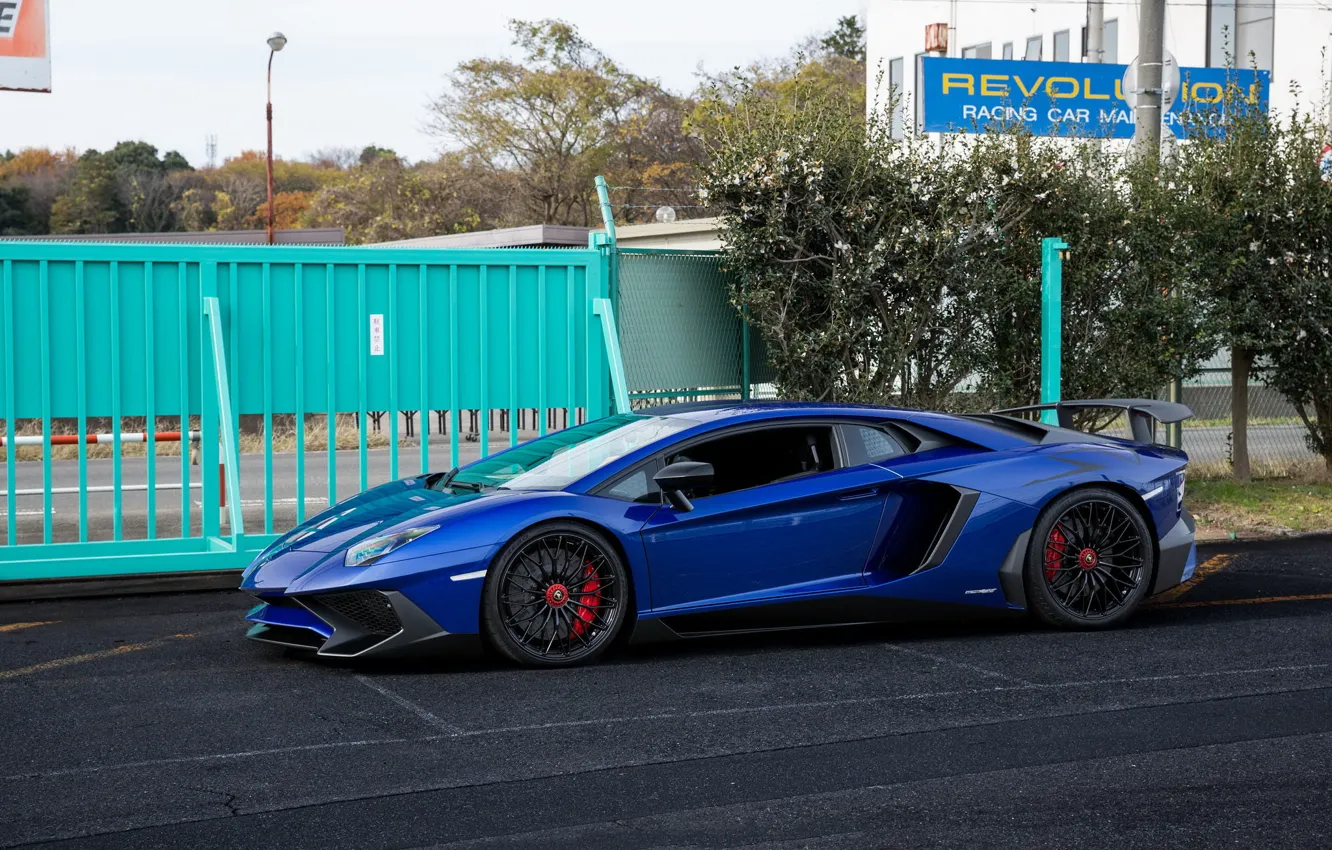 Photo wallpaper Lamborghini, Blue, Aventador, Superveloce, LP-750