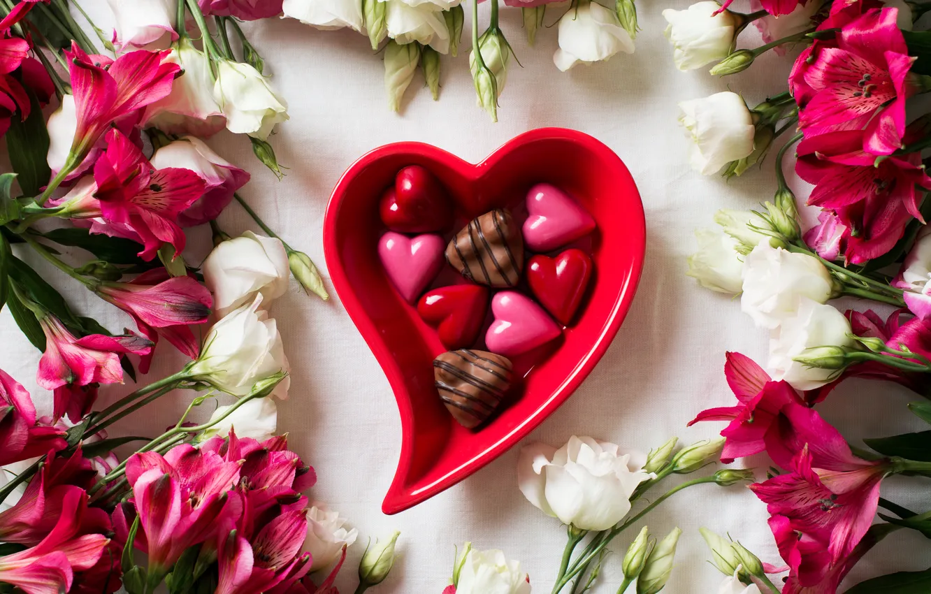 Photo wallpaper love, flowers, gift, romance, heart, love, Valentine's day, flowers