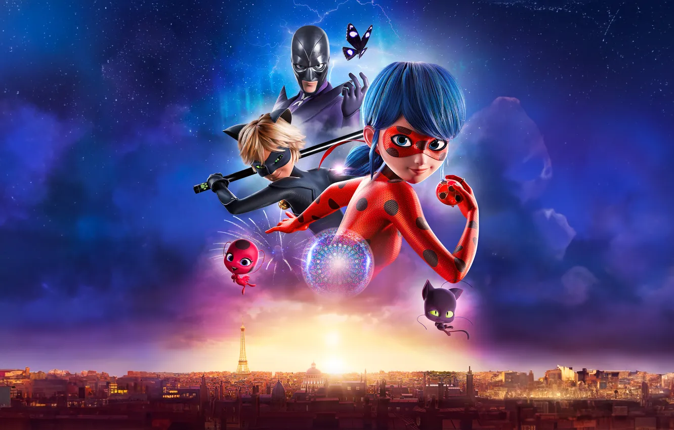Photo wallpaper cartoon, fantasy, the series, mask, poster, characters, costumes, Lady Bug and Super Cat