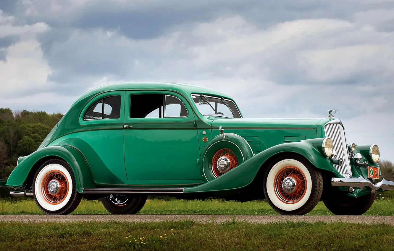 Photo wallpaper the sky, clouds, retro, lights, grille, sedan, radiator