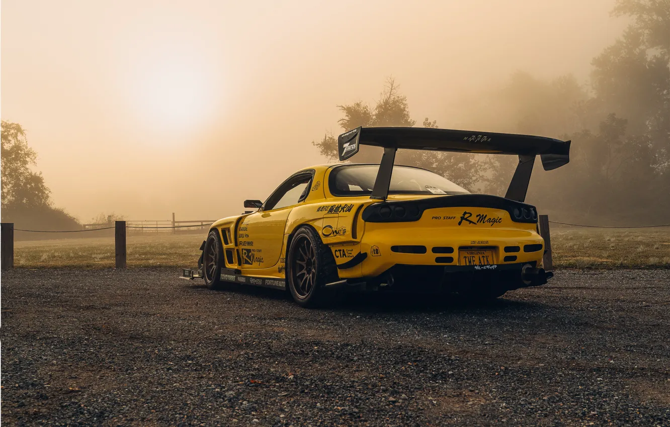 Photo wallpaper Yellow, RX-7, Rear view