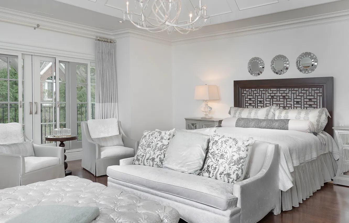 Photo wallpaper white, design, style, sofa, bed, chairs, mirror, bedroom